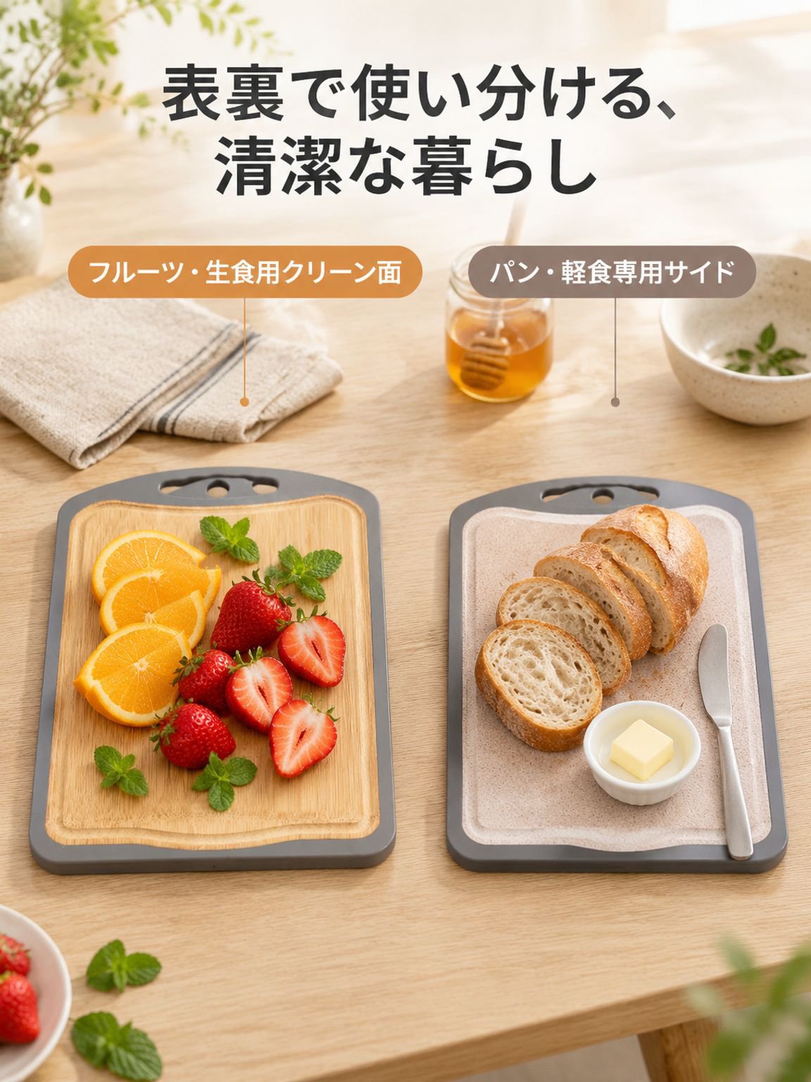竹一枚板まな板（家庭用・フルーツ用・両面使用可）