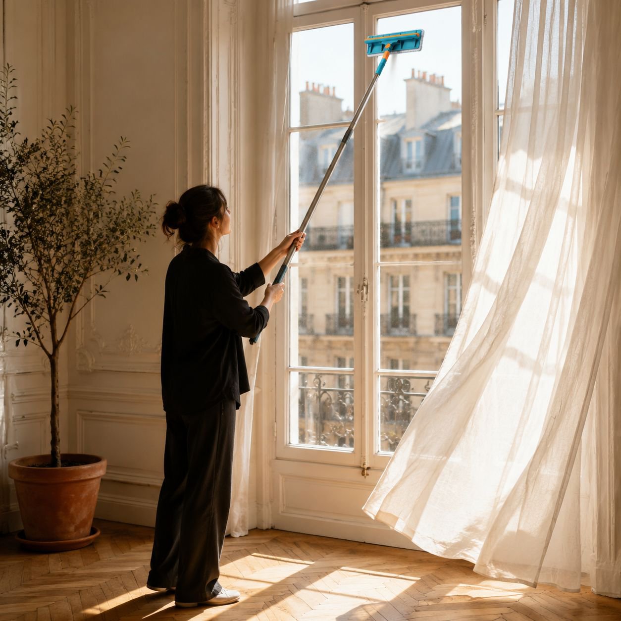 Utilisation sécurisée du kit de nettoyage de vitres en hauteur