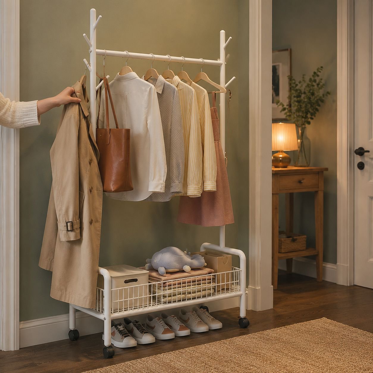 Durable metal folding rack for clothing storage