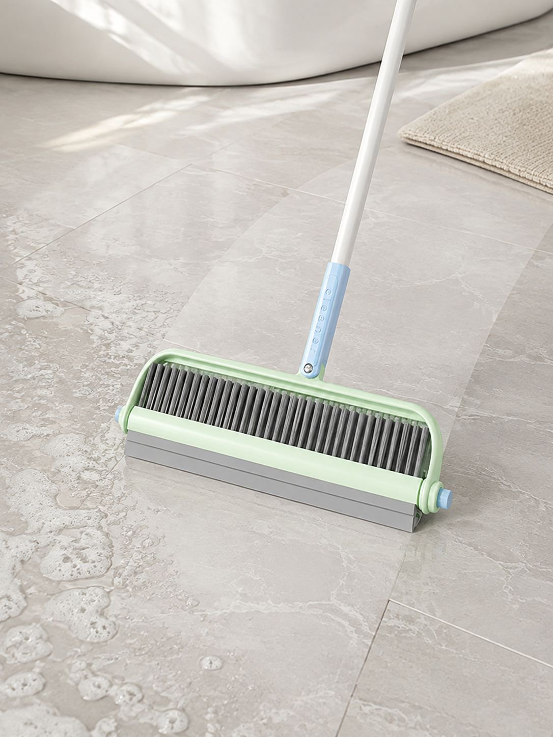 Dual-head rotating household cleaning brush for bathroom and floors