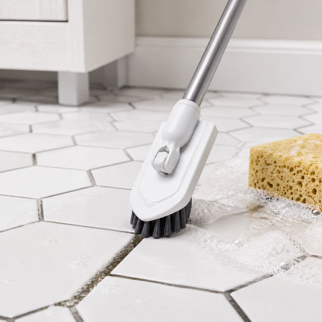 Heavy duty floor brush for bathroom and kitchen cleaning