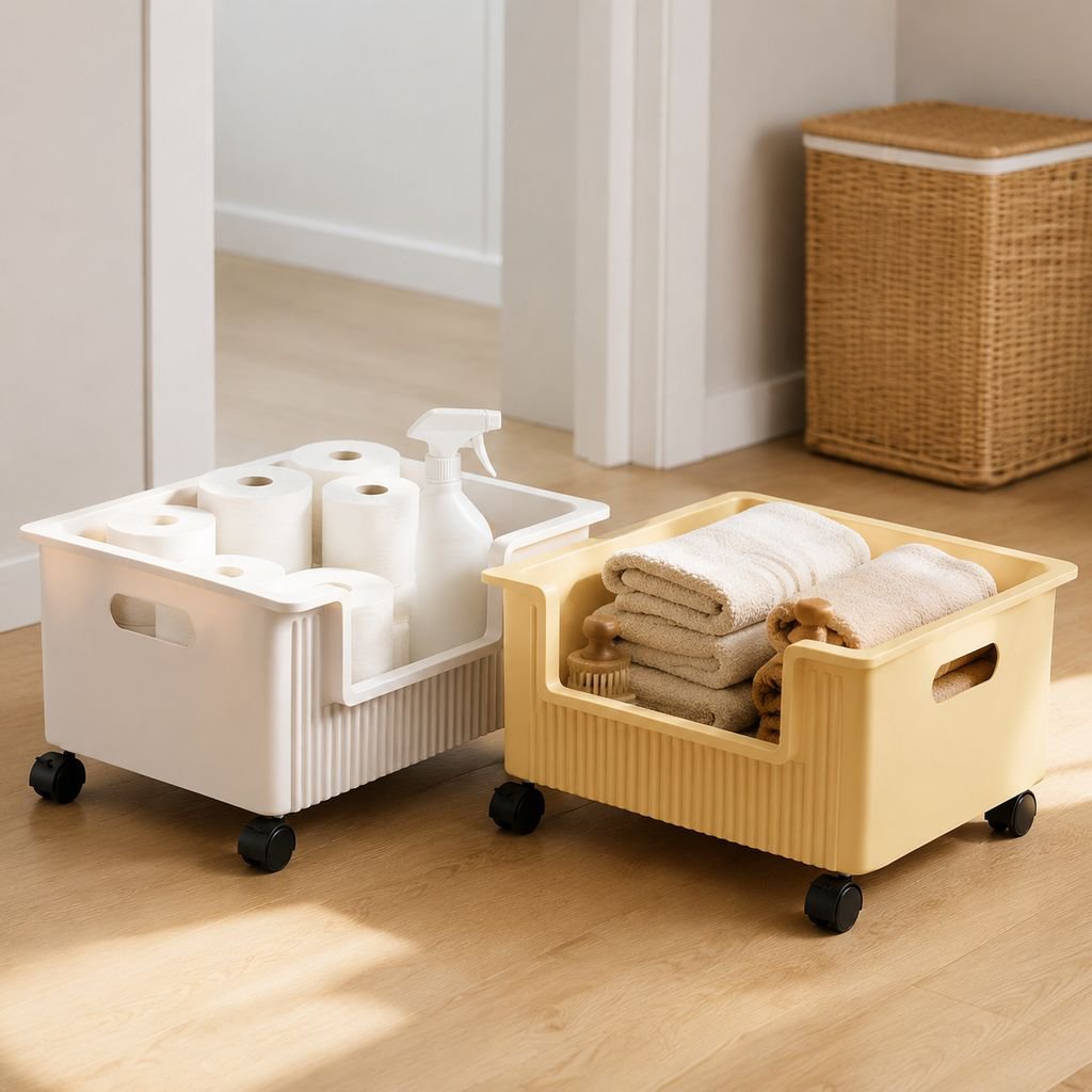 Toilet side storage rack for bathroom and laundry use