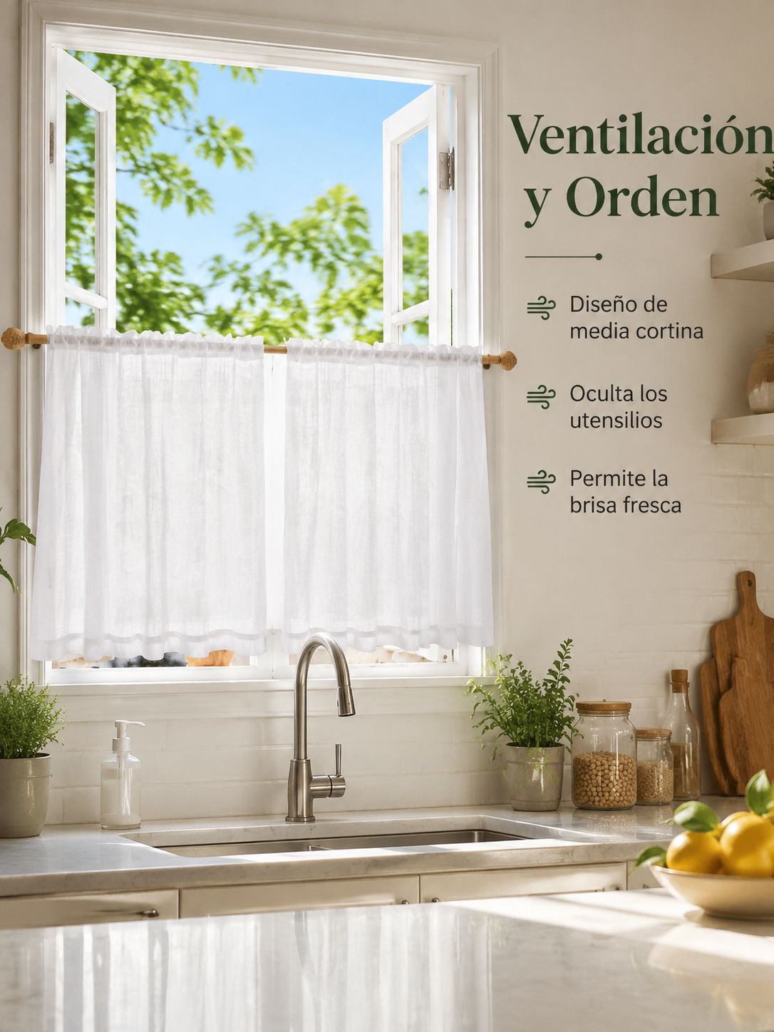 Cortina divisoria de lino para cocina, opaca para ventanas