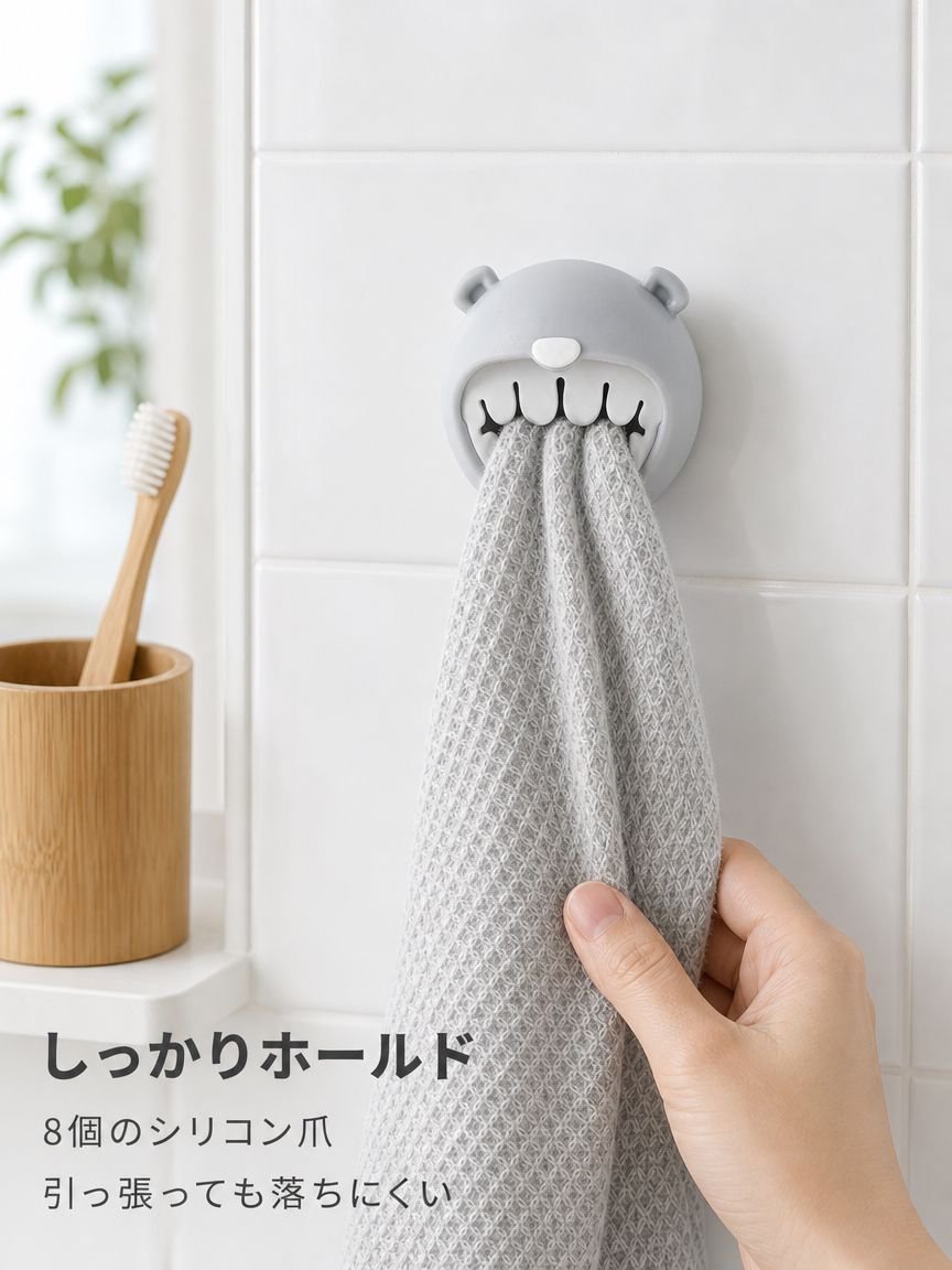 穴あけ不要のタオル掛け