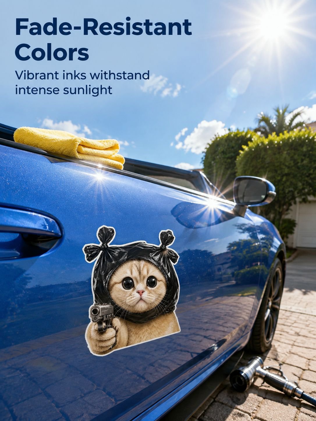 Stylish Gangster Dog sticker adhered to a notebook