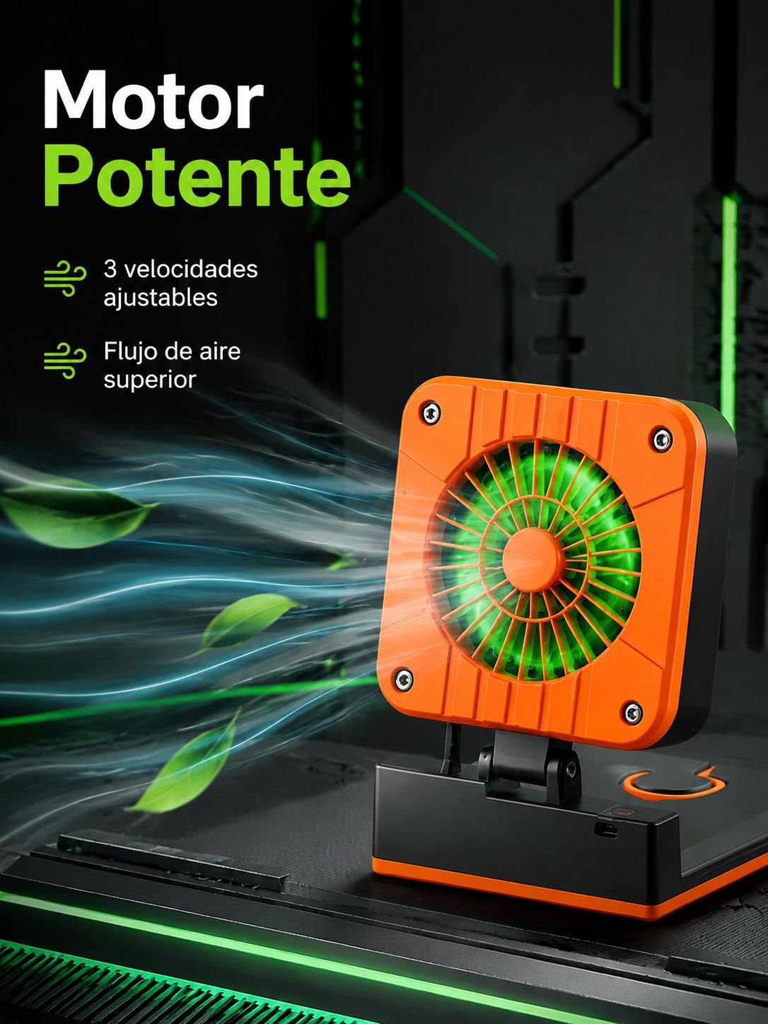 Ventilador recargable con panel solar integrado para camping