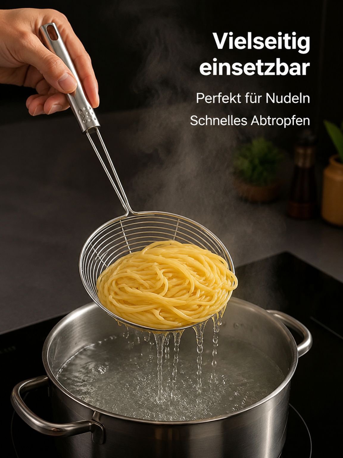 Haushalt Edelstahl Schaumlöffel Nudelsieb Küchensieb