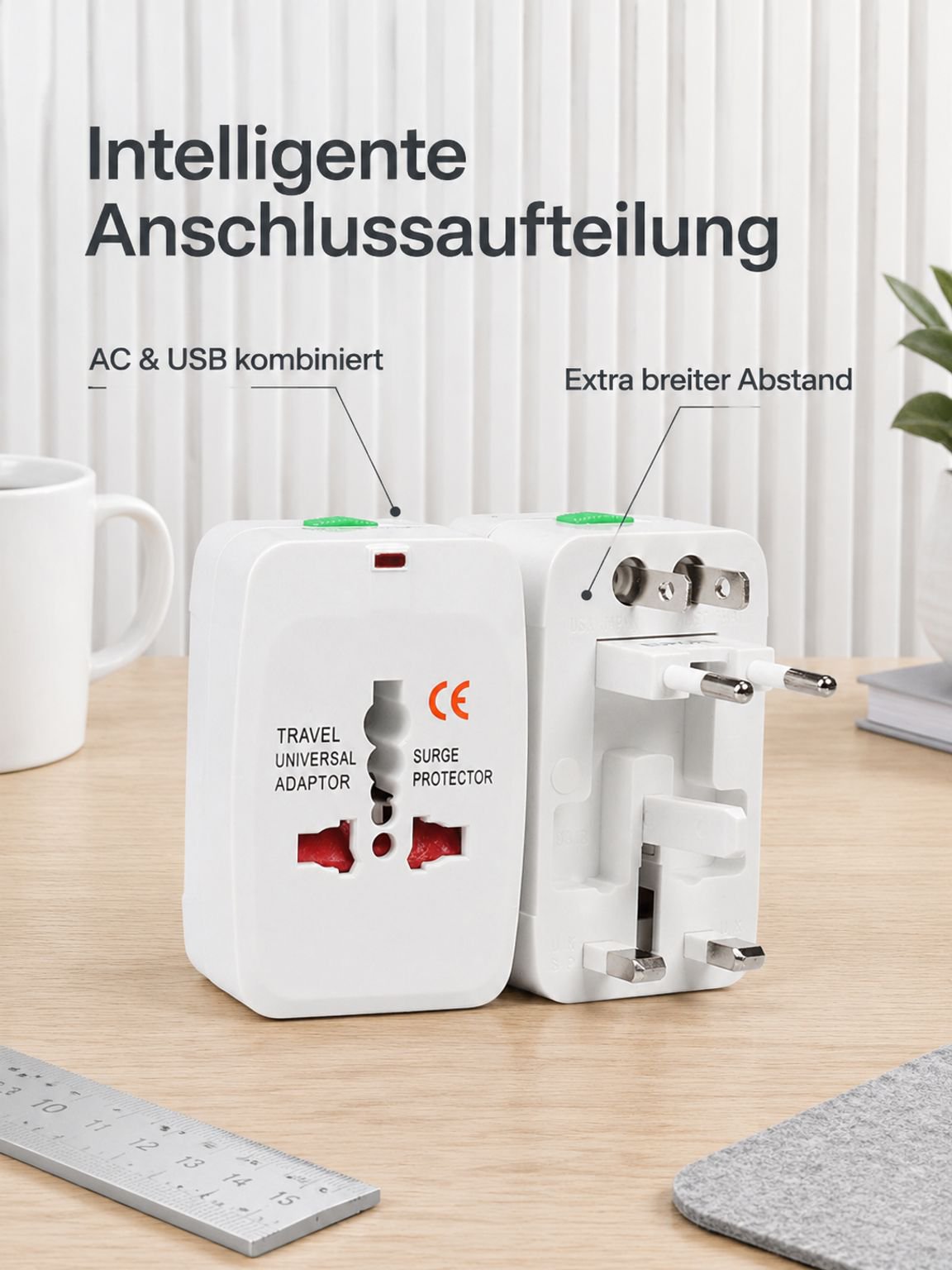 Praktischer Reiseadapter mit mehreren Anschlüssen