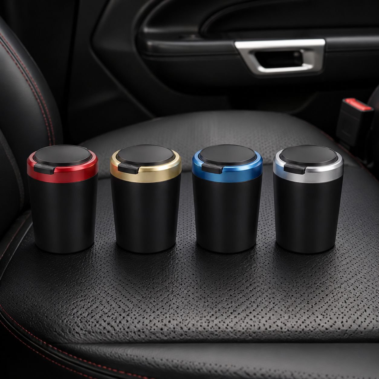 Car Ashtray with Light, Convenient One-Button Opening, Creative Personalized Car Accessory