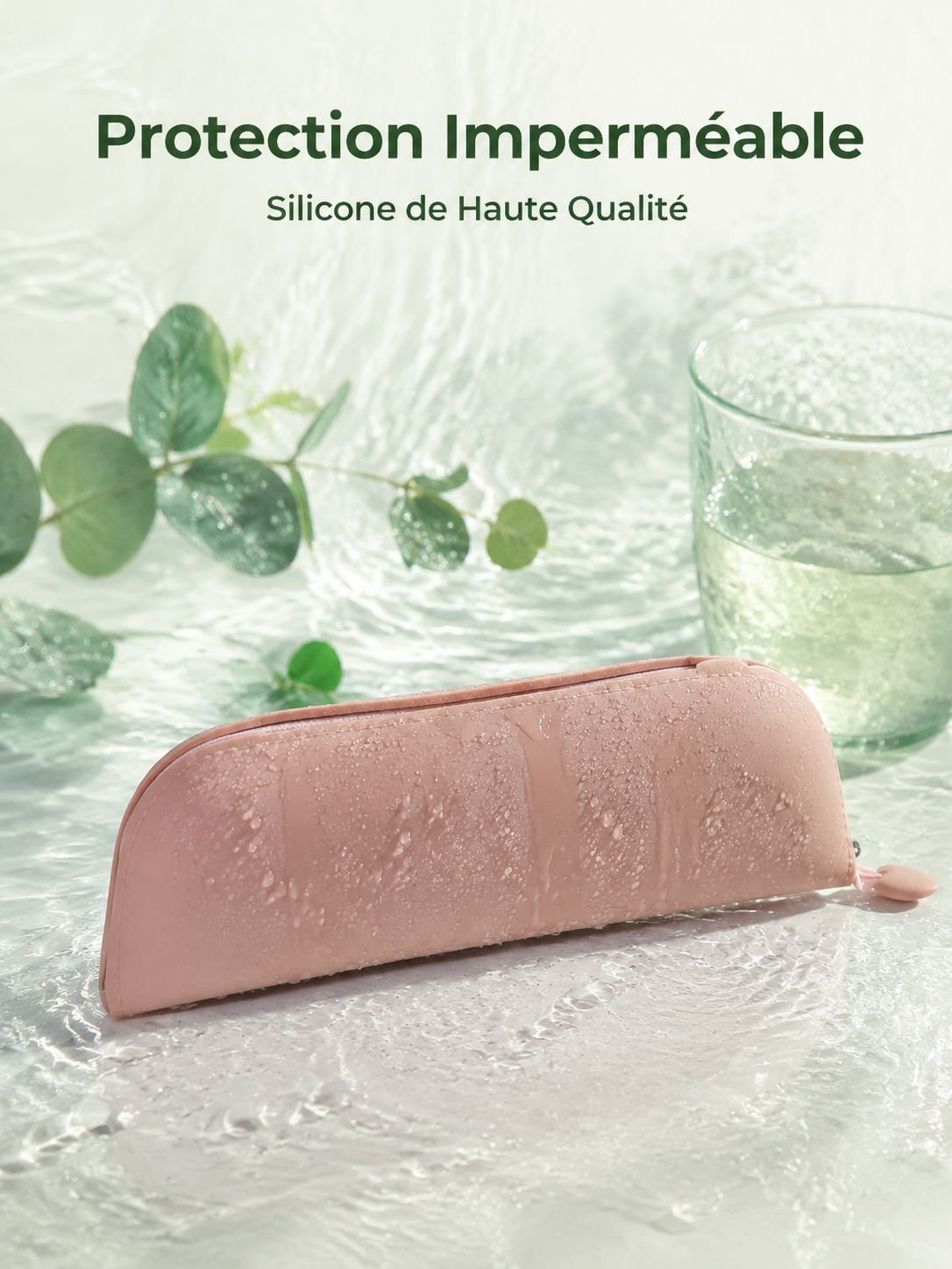 Pochette à pinceaux de maquillage en silicone imperméable avec fermeture éclair, portable