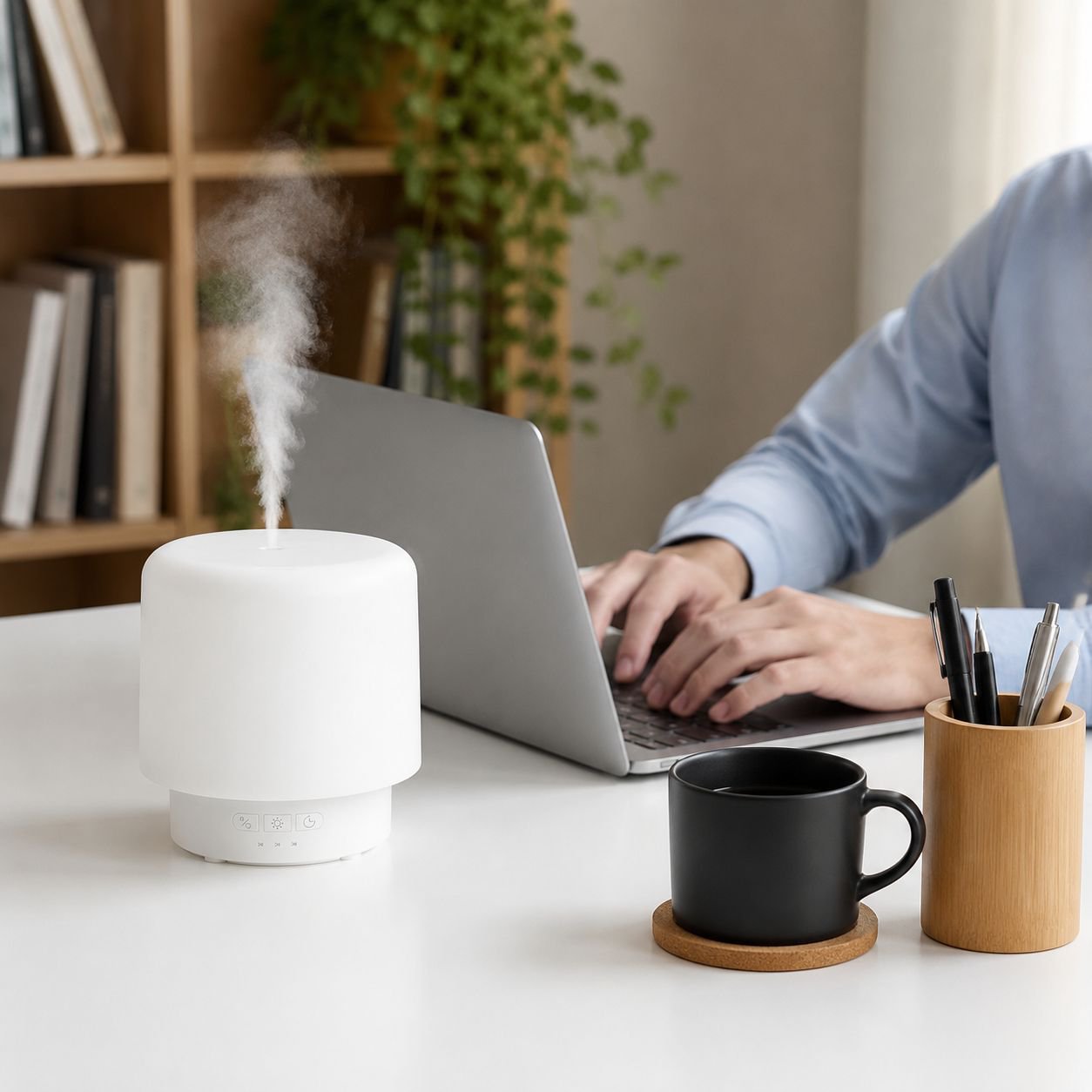 Desktop Seven-Color Light Aroma Humidifier with 360° Rotating Design
