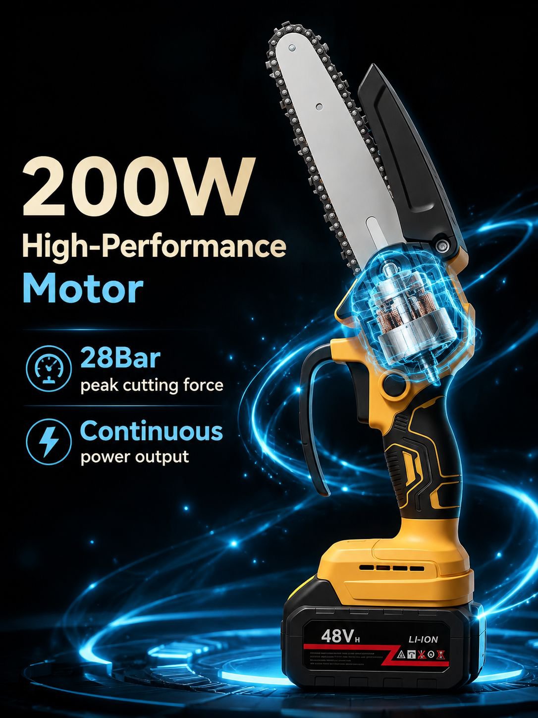 Lightweight electric chainsaw with ergonomic handle