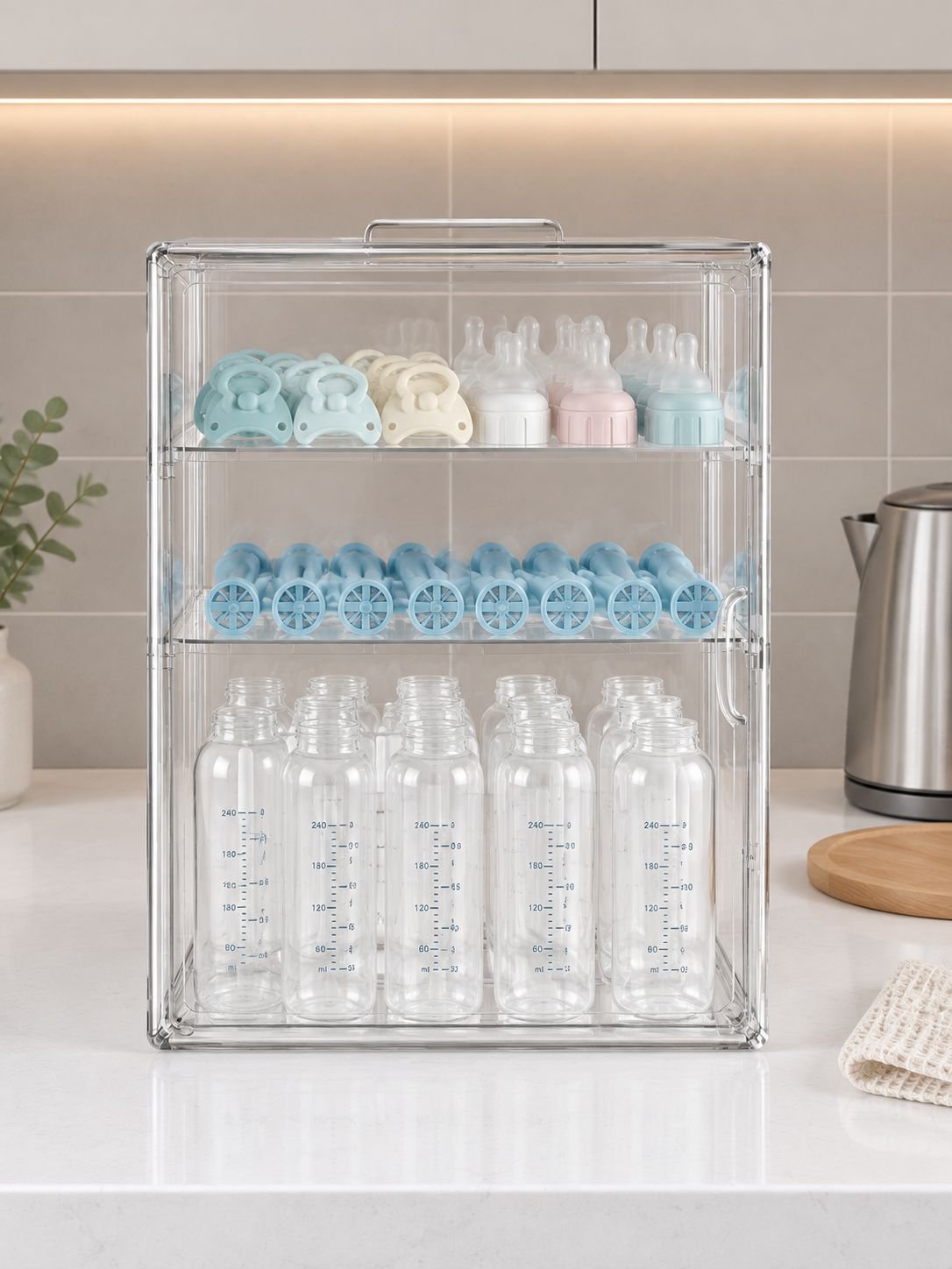 Boîte de rangement pour biberons, armoire de rangement anti-poussière pour accessoires de bébé, port