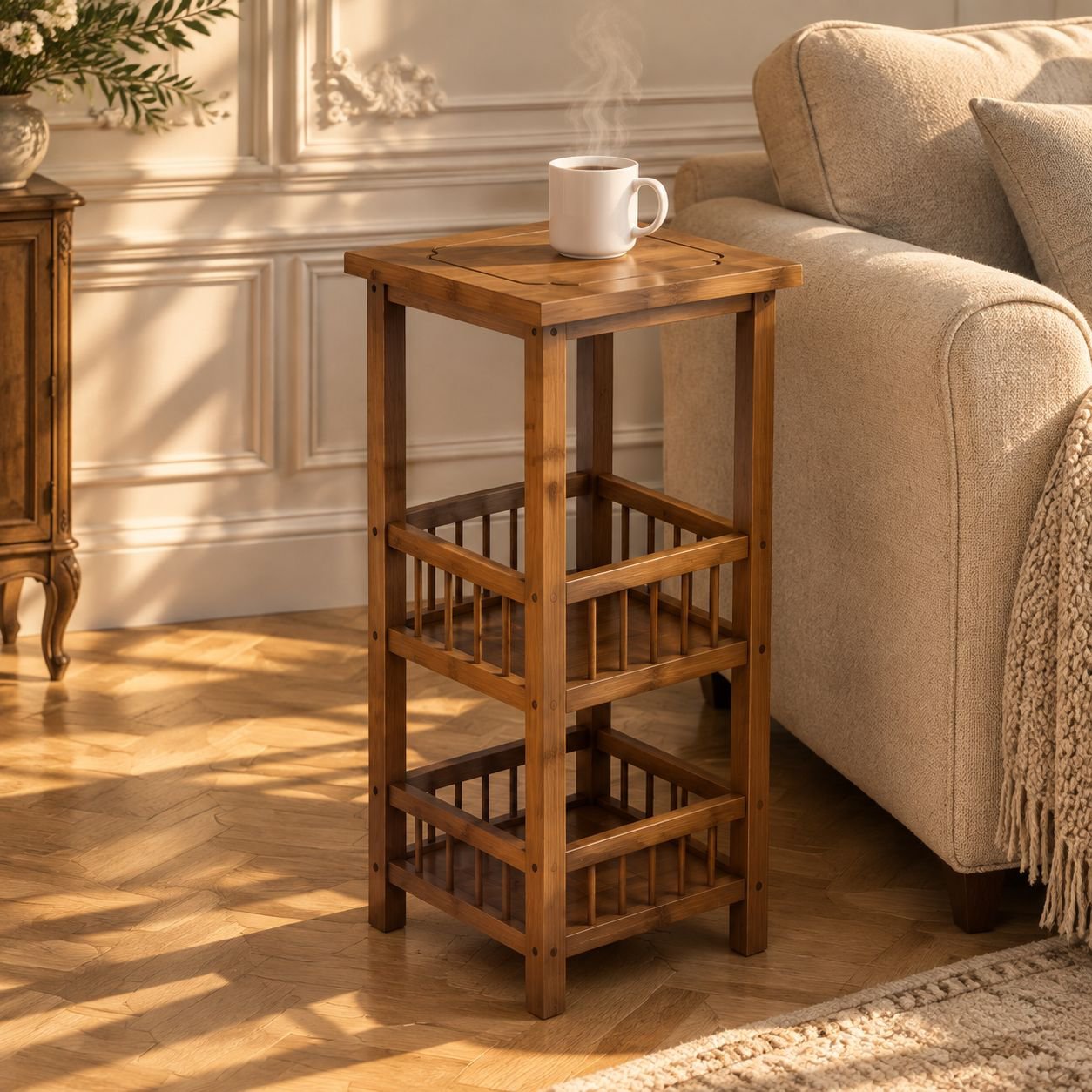Meuble à Thé Bout de Canapé Salon Petite Table Basse Étagère de Rangement