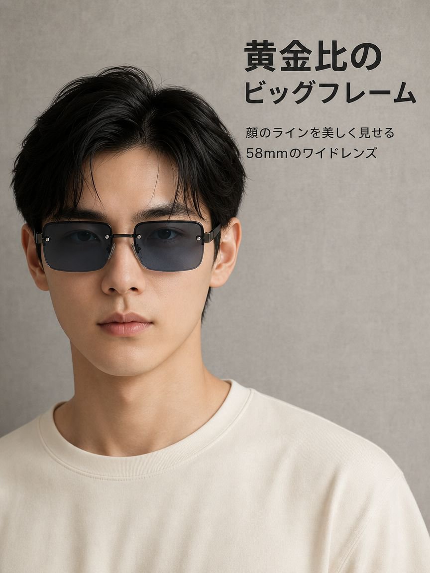 ハーフリムデザインサングラスのサイドビュー