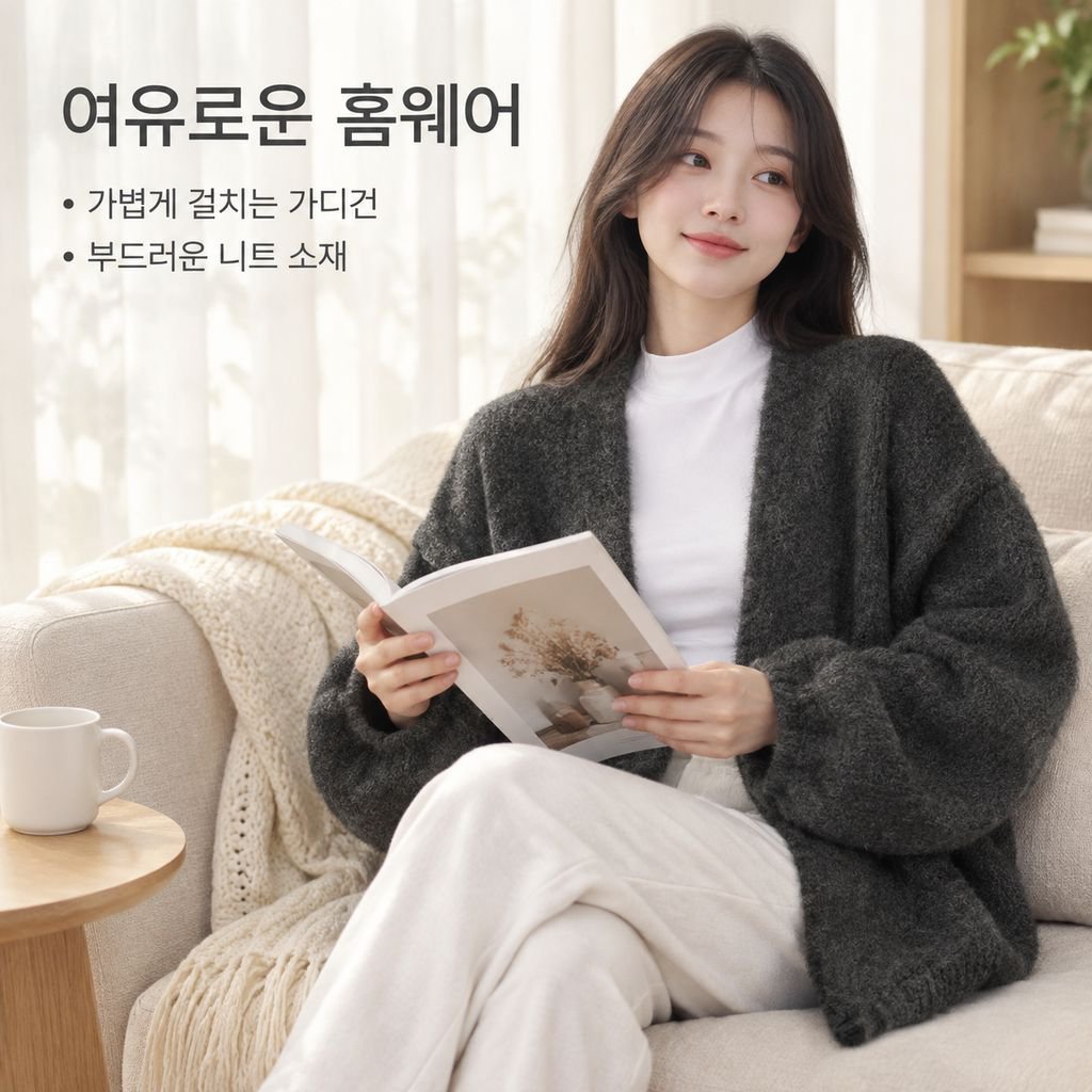 여성용 오픈 프론트 V넥 랜턴 슬리브 루즈핏 니트 가디건