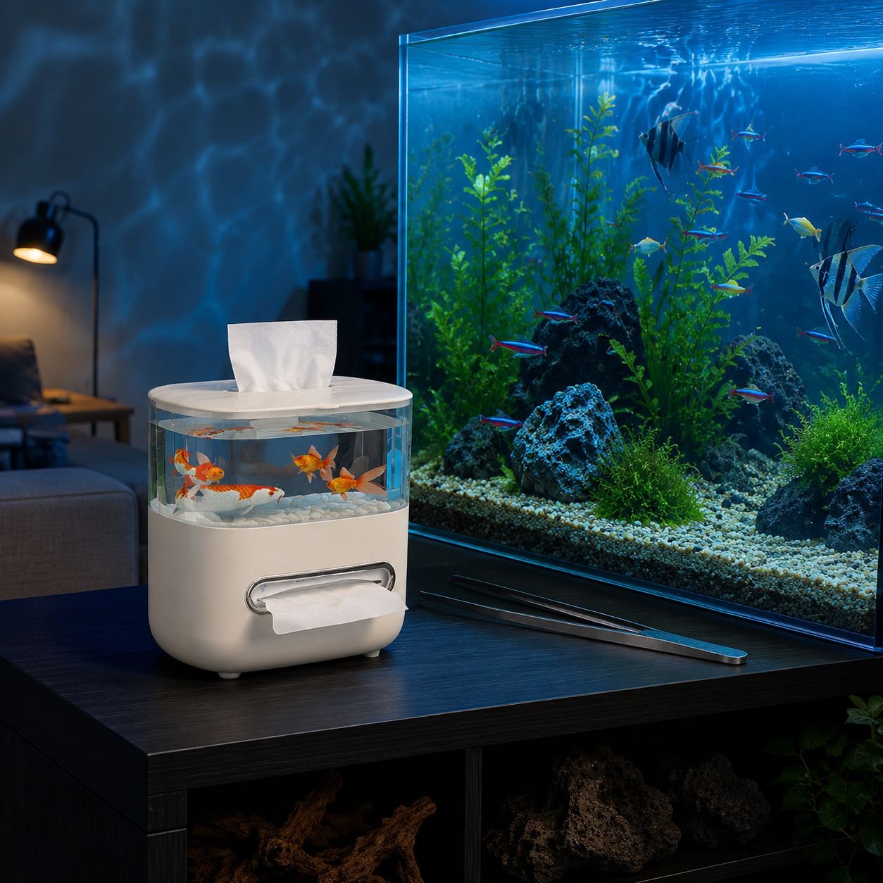 Easy-install large tissue holder for aquarium use