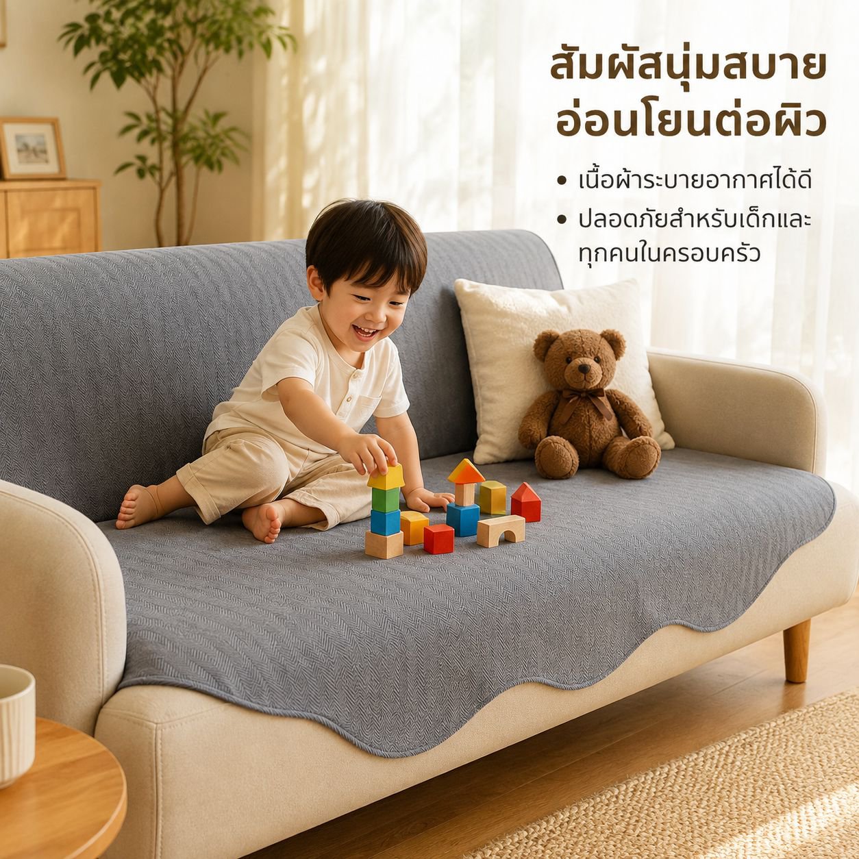 ผ้าคลุมโซฟากันลื่นรุ่นใหม่พร้อมเบาะรองนั่ง