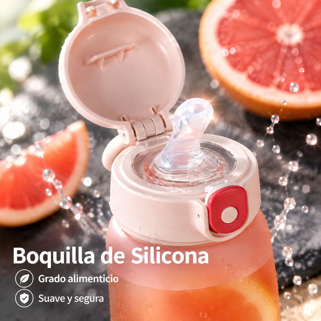 Botella de Agua Tritan con Pajita y Escala Graduada Portátil