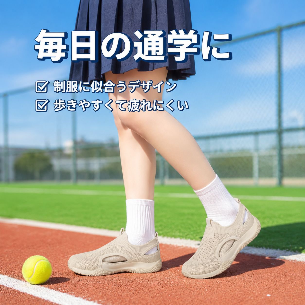 通気性フライニットレディースカジュアルシューズ 学生用