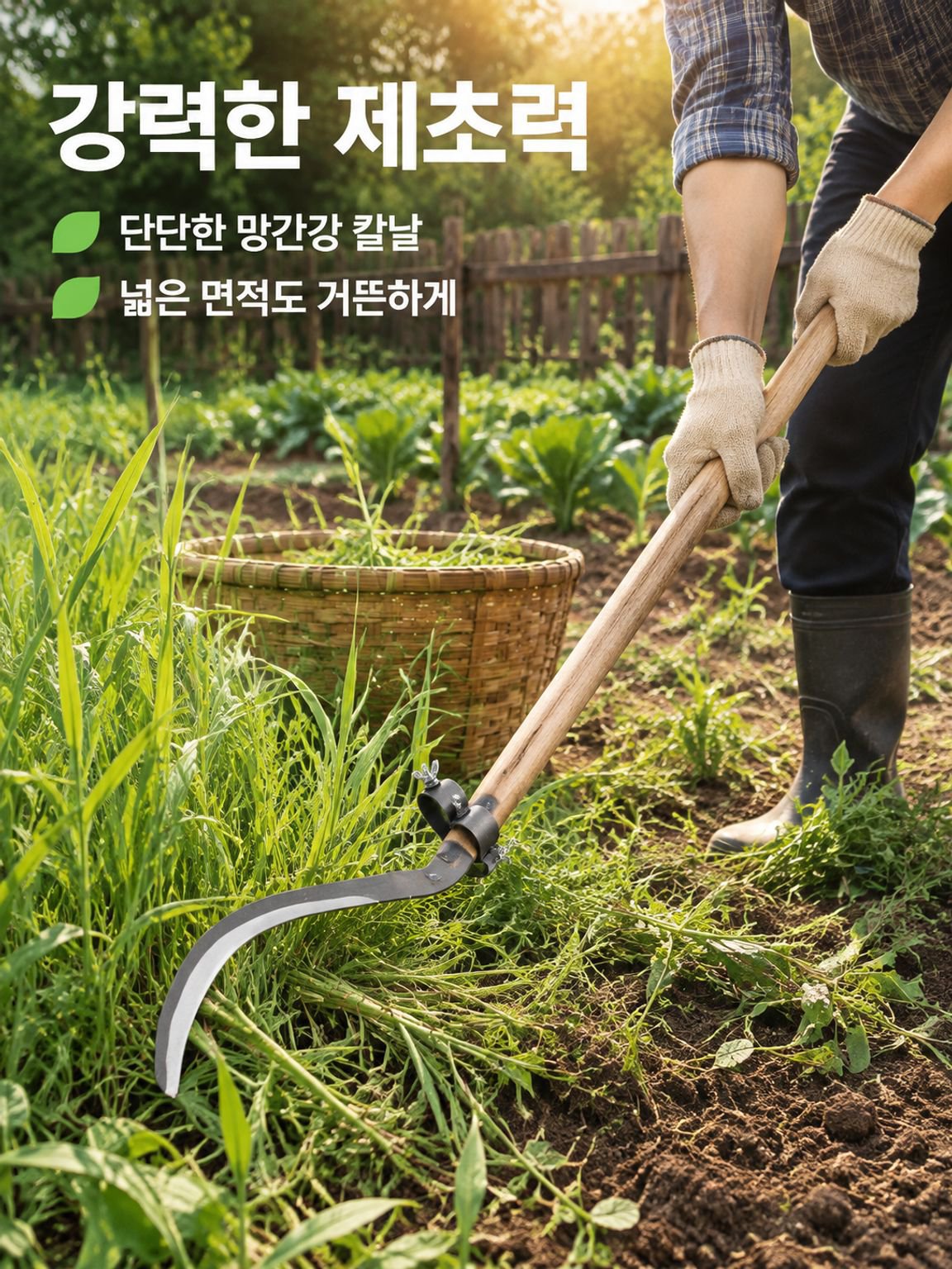 긴 손잡이 제초 낫 필수 철물 공구 대권 망간강 예초 낫