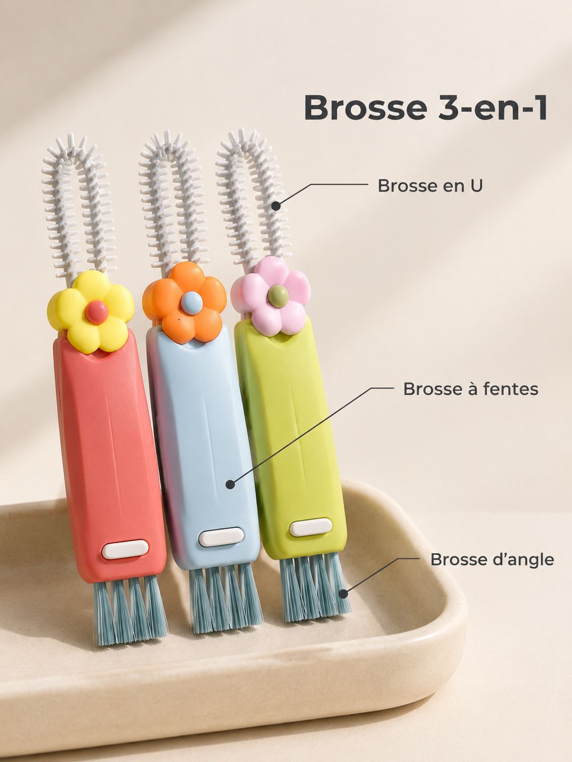 Brosse multifonction 3-en-1 pour couvercle de tasse, adaptée aux biberons et gobelets