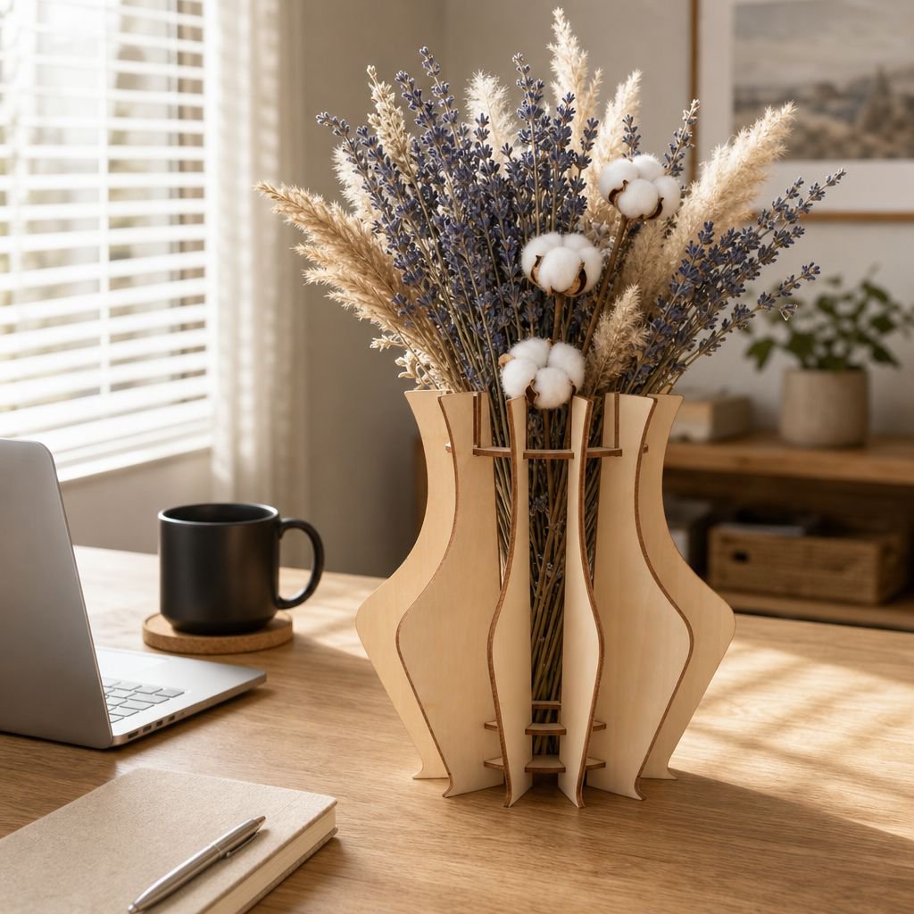 Puzzle Vase Holder, Wooden Bouquet Tray, Office Floral Decoration