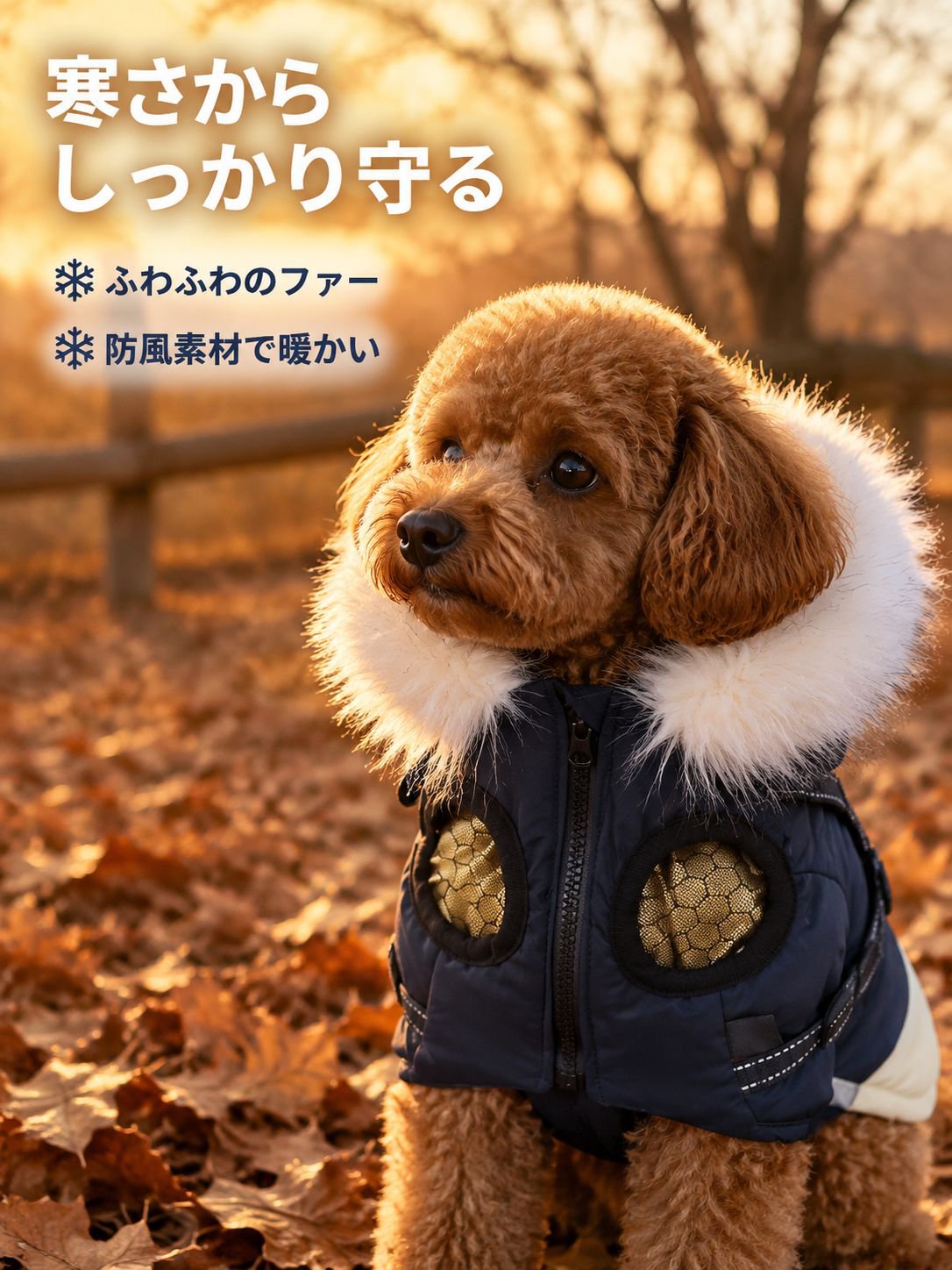 ペット用 冬用フリース中小型犬パディング防風ジャケット（フード付き）