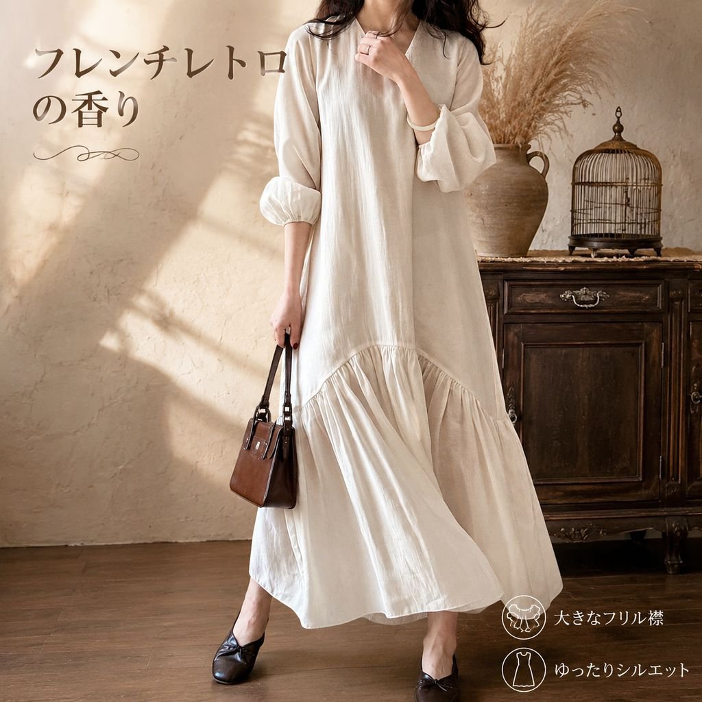 フレンチデザイン感ゆったりマーメイドワンピース秋優しいロングスカート