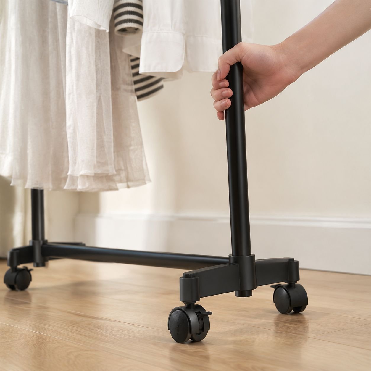 Multi-layer Clothes, Shoe, and Hat Storage Rack with Pulley