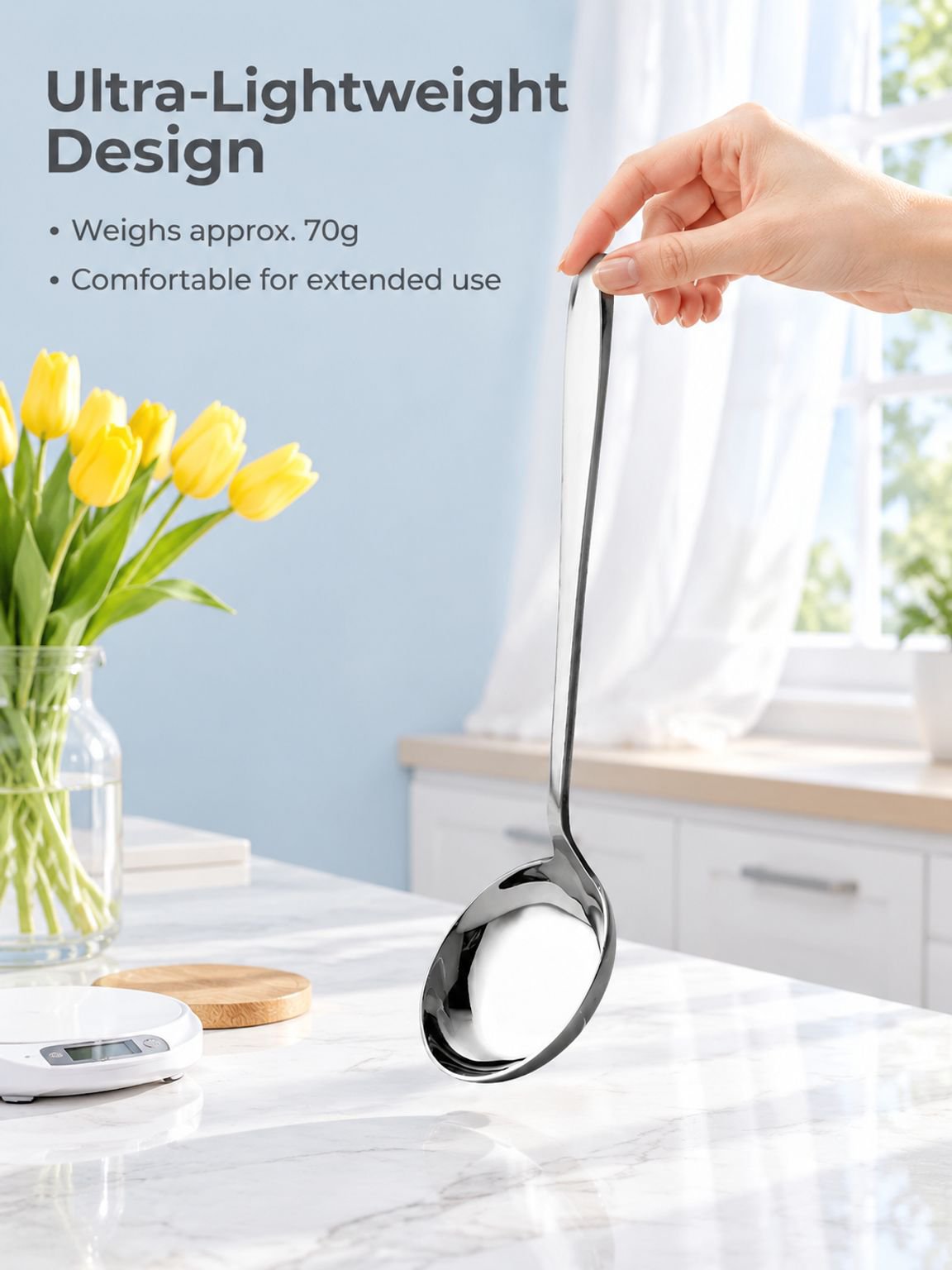 Stainless steel long-handled soup ladle
