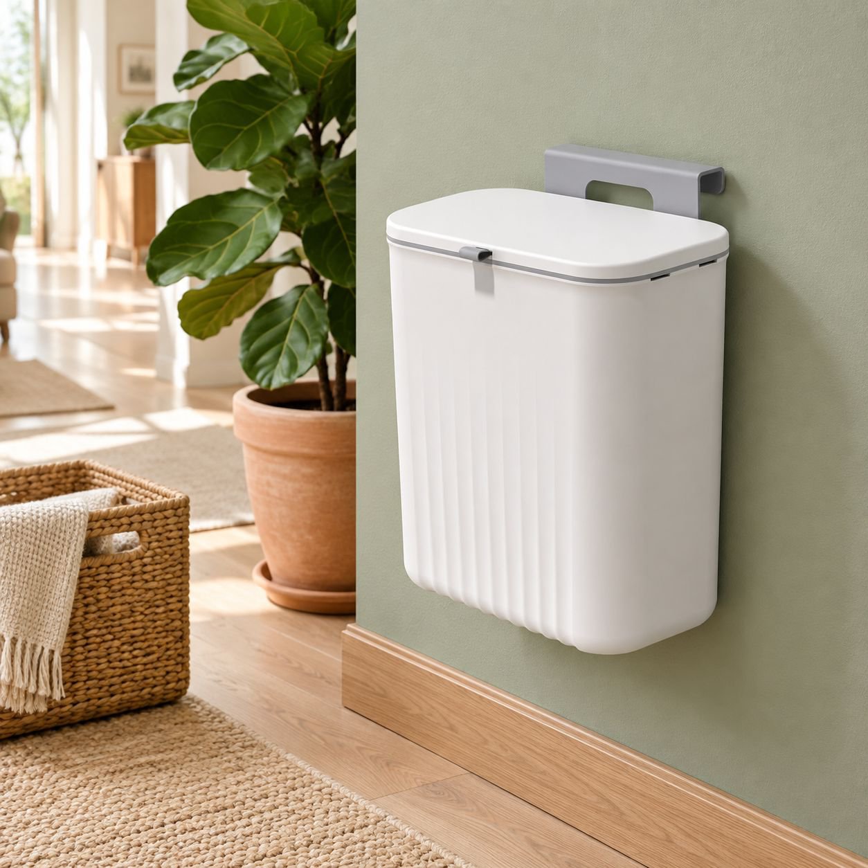 Durable plastic waste bin with sliding lid feature