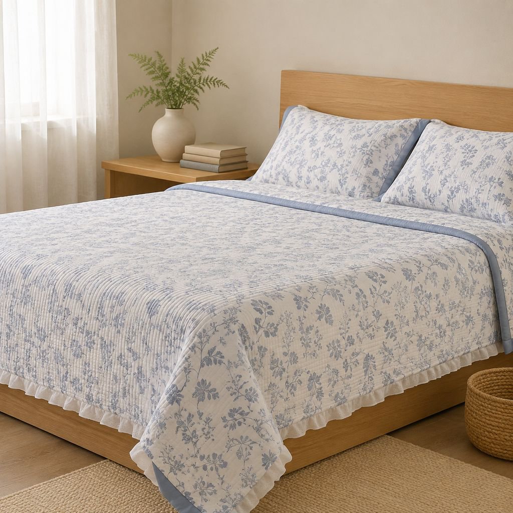 Elegant bedroom setup with two-layer gauze comforter