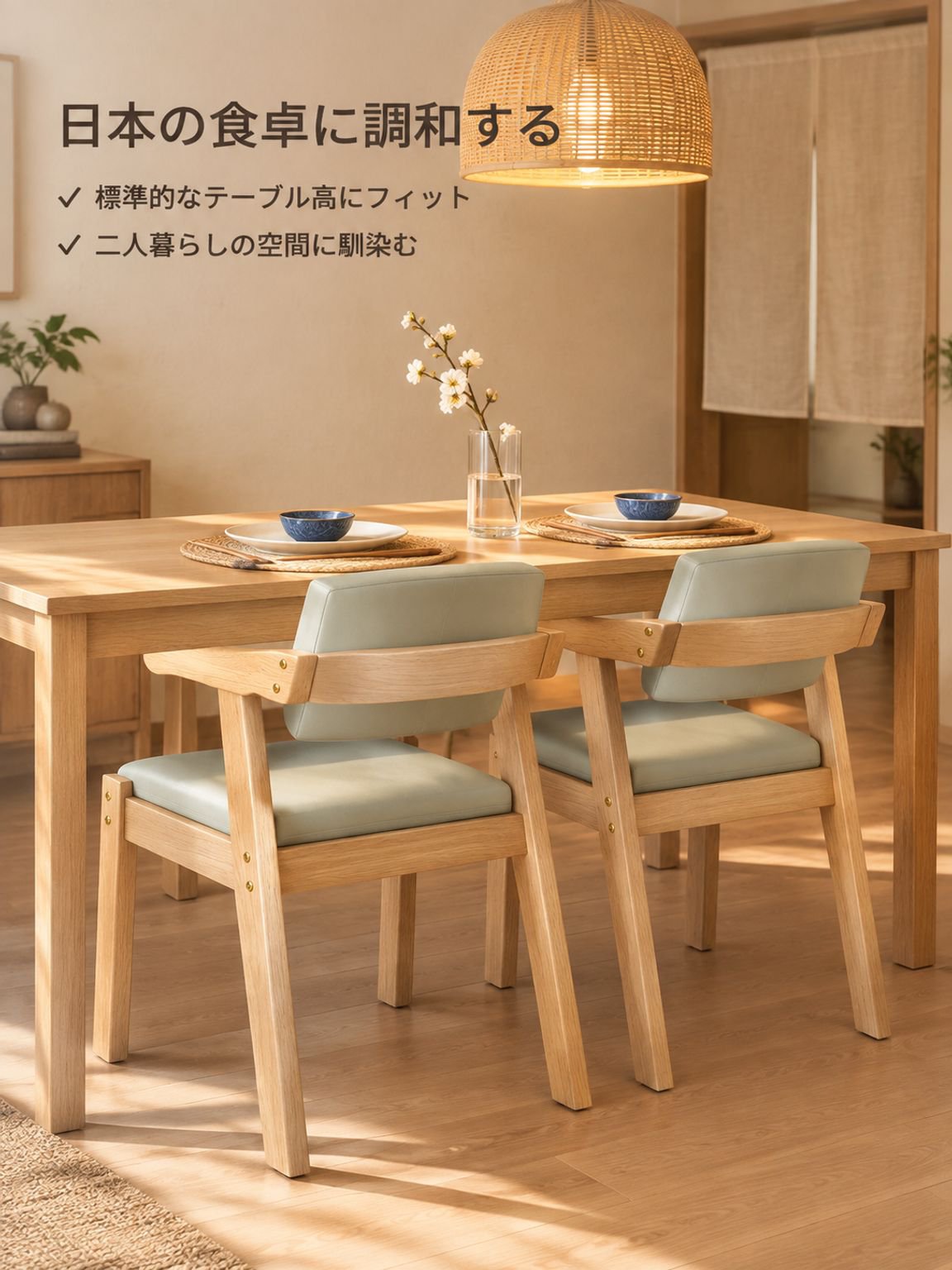快適な背もたれの肘掛け椅子・無垢材ダイニングチェア