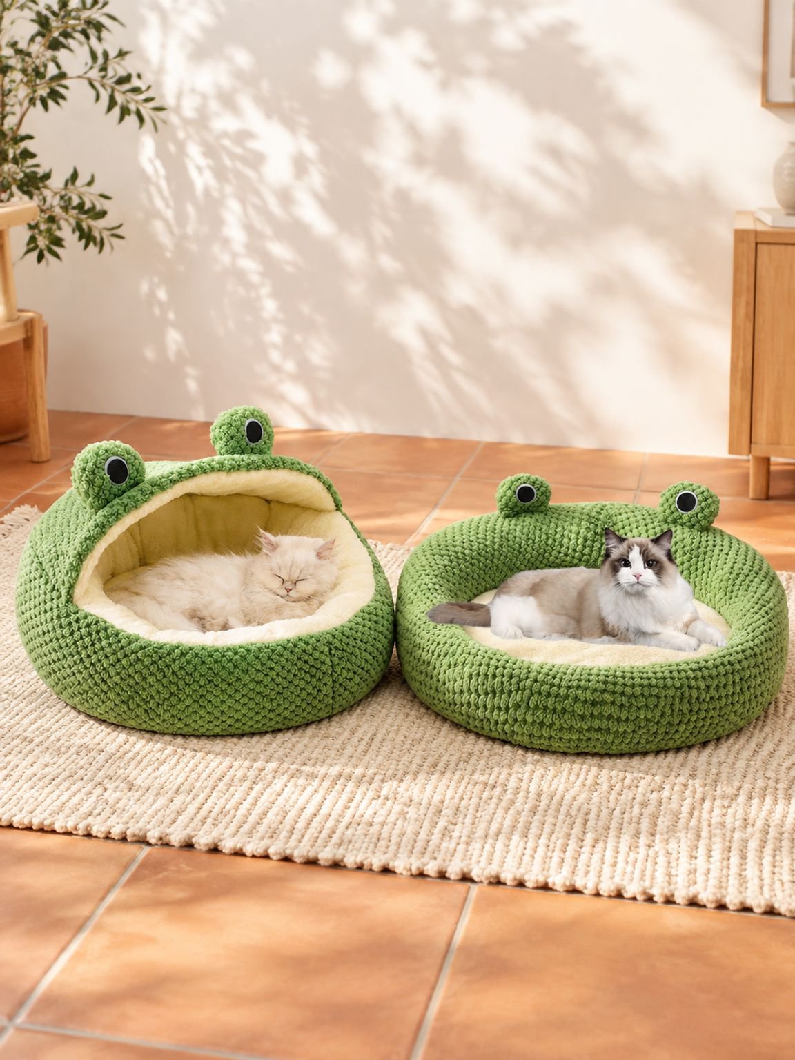 Cama para mascotas rana verde