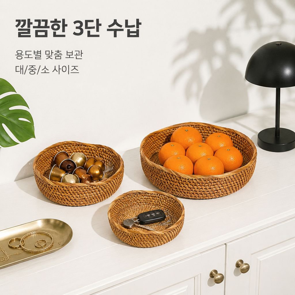 라탄 물결무늬 수납바구니