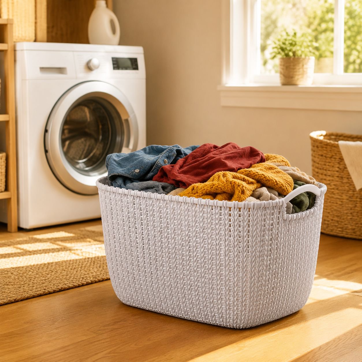 Plastic Dirty Laundry Basket, Large Clothes Storage Bucket, Bathroom Organizer Bin