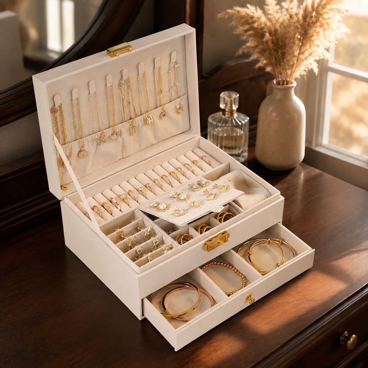 Multi-Tier Drawer Jewelry Organizer for Necklaces and Earrings