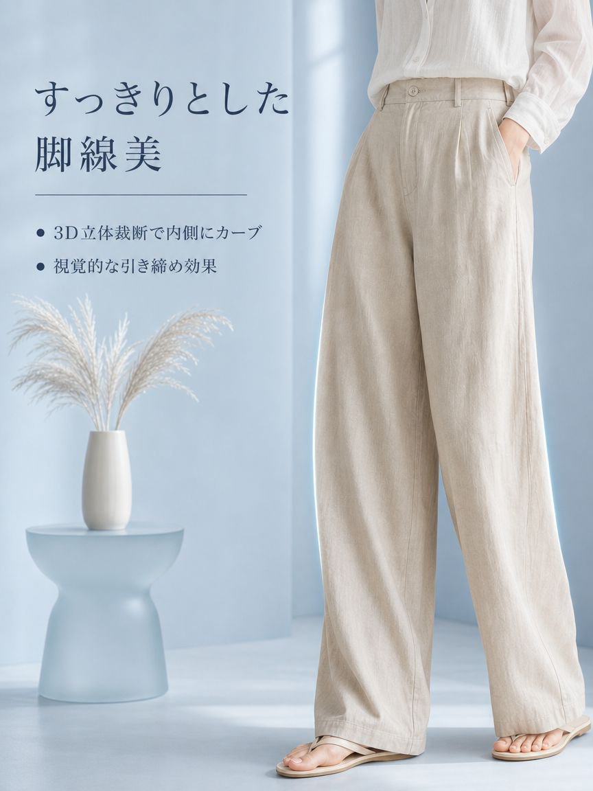 オフィスにも合う夏用ワイドパンツコーデ