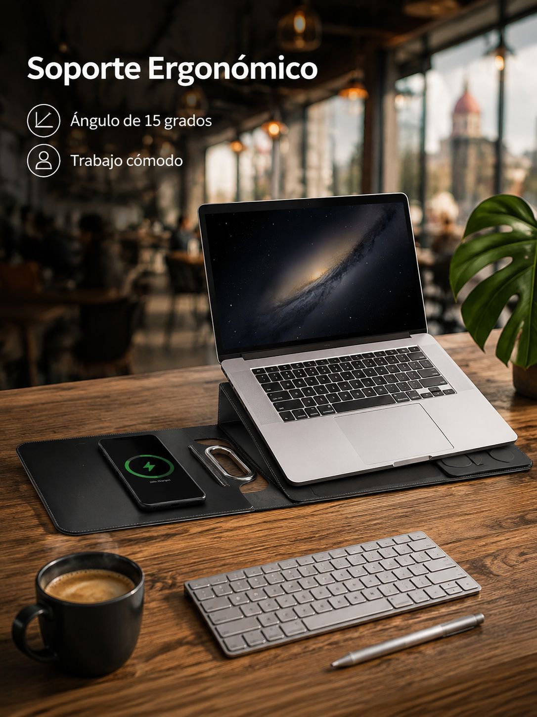  Cargador inalámbrico magnético para teléfonos  auriculares, relojes  mousepad de cuero