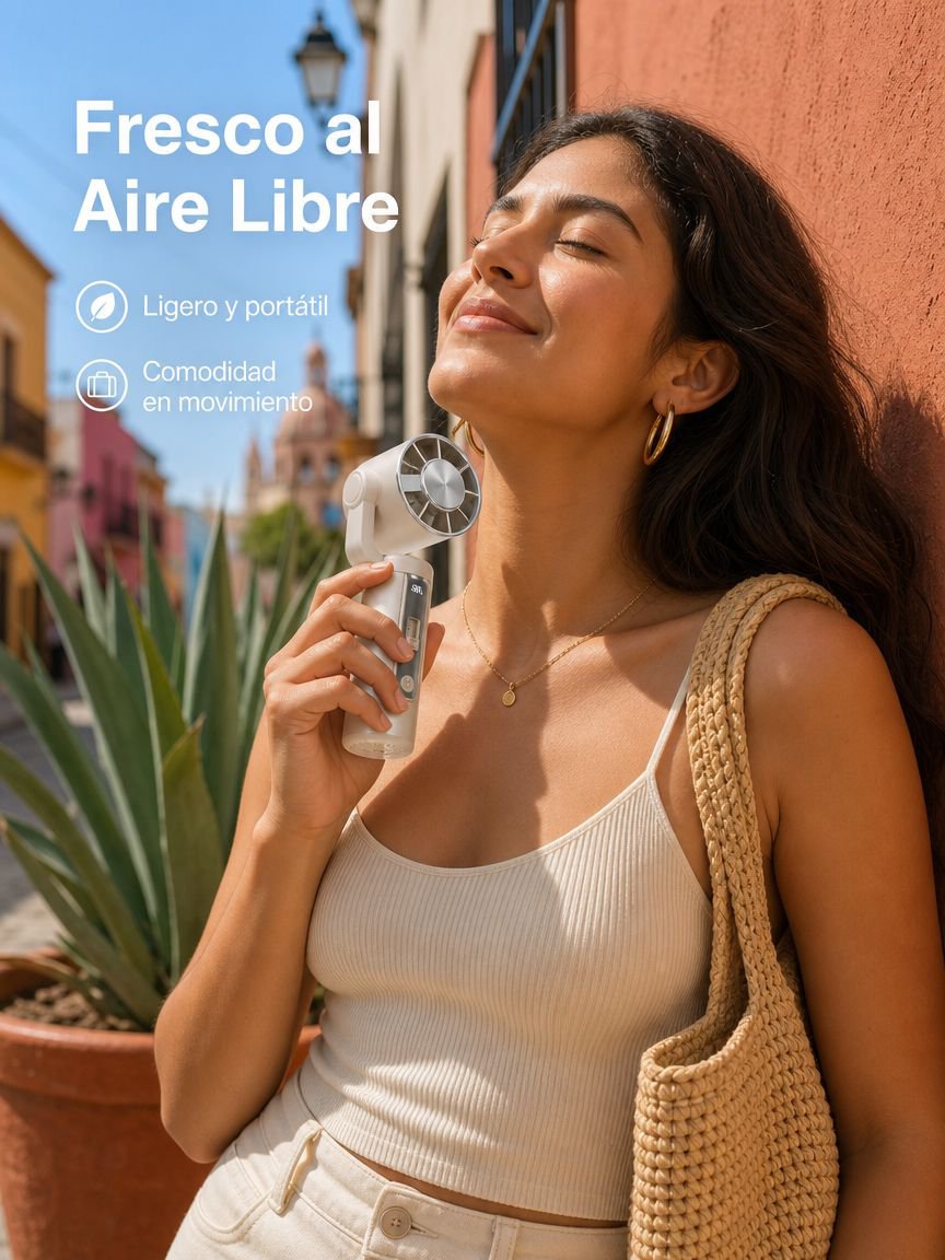 Ventilador portátil de mano, potente aire frío, enfriamiento instantáneo