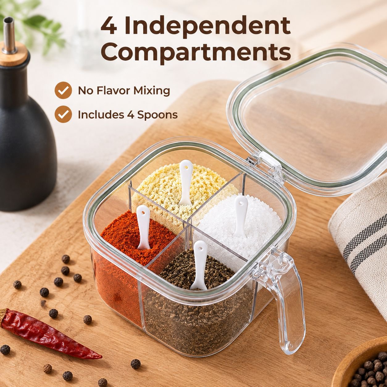 Multi-Grid Clear Seasoning Box Multi-Compartment Kitchen Spice Storage Container