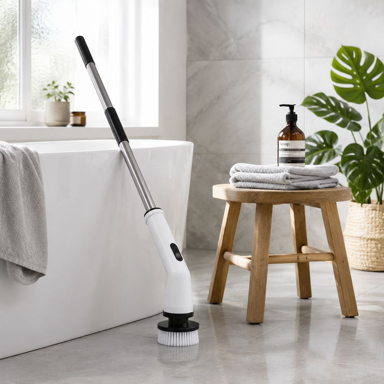 Multi-functional Electric Cleaning Brush Set, Adjustable Length, 9-in-1 Detachable for Bathroom
