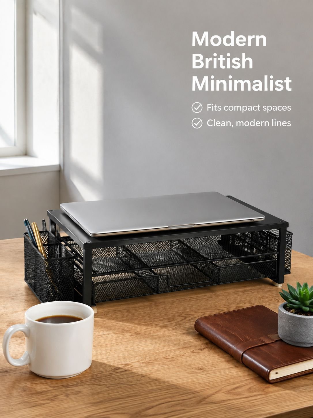 Two-tier desk organiser with drawer for office supplies