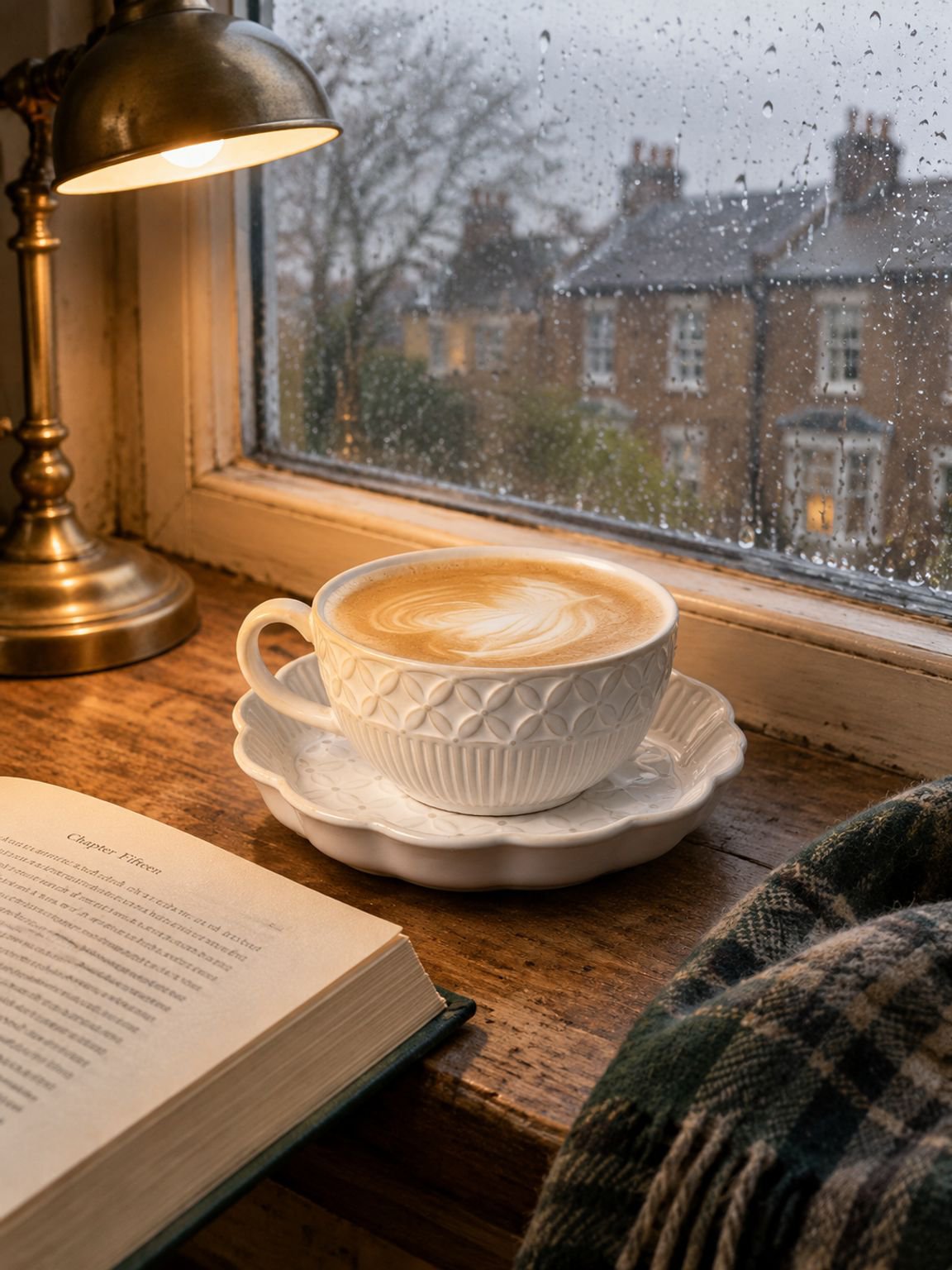 Decorative embossed coffee cup with coordinating saucer