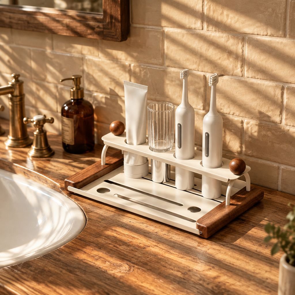 Vintage Style Toothbrush Holder/Rinse Cup Organizer for Bathroom Vanity Tabletop