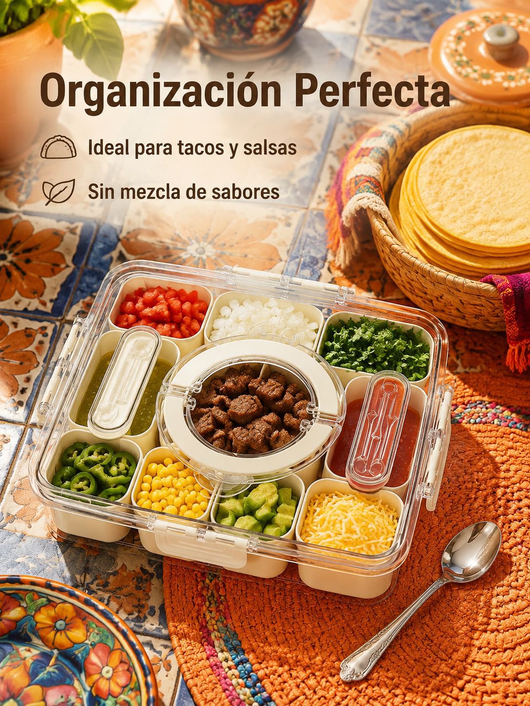 Caja de picnic multifuncional con cubiertos