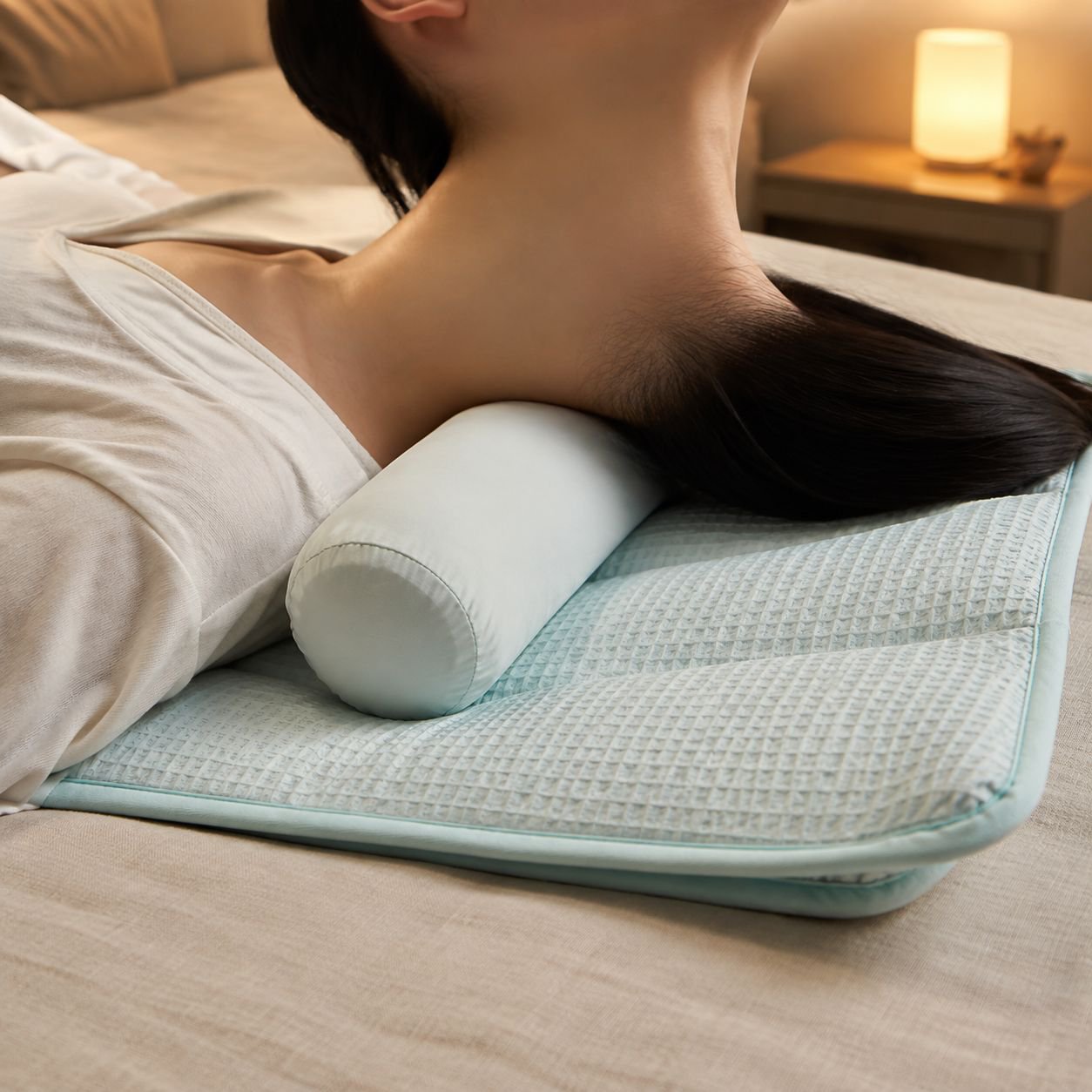 Adjustable Pure Cotton Cylindrical Neck Pillow, Neck Support Sleep Aid Towel Pillow