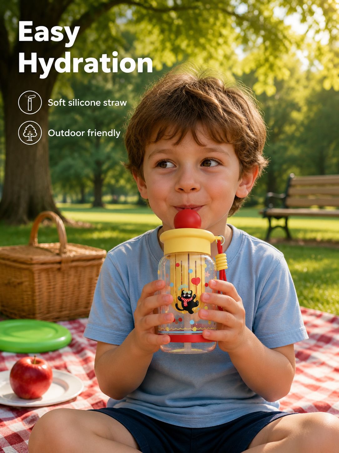 High-value, large-capacity plastic cup, cartoon straw cup for students and children, portable outdoo