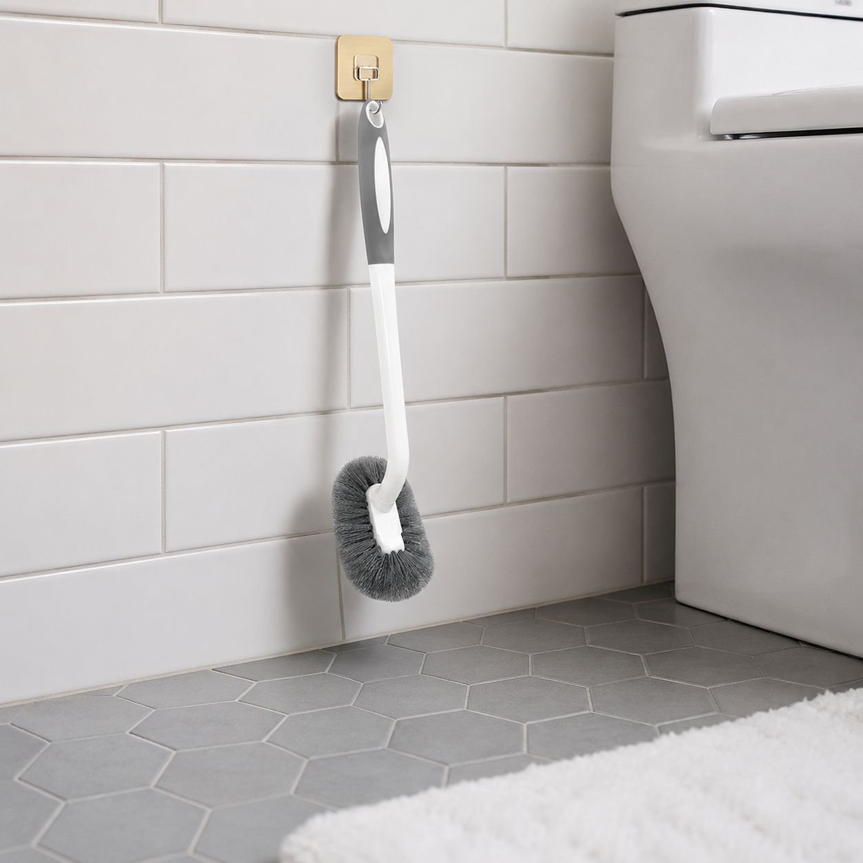 Modern bathroom toilet brush set mounted on wall